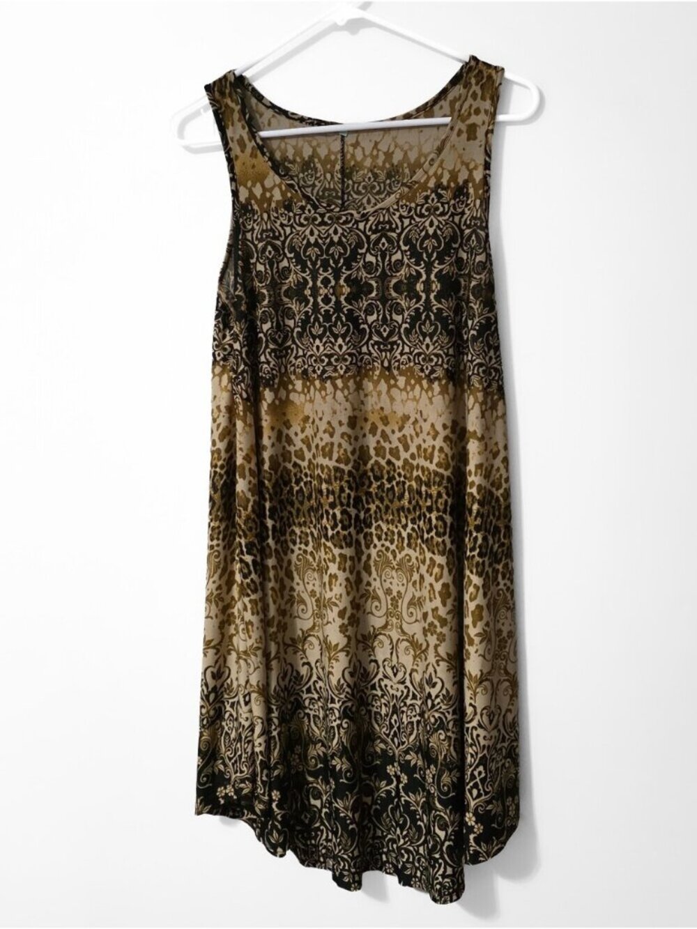 Womens Black & Brown Print Tank Dress